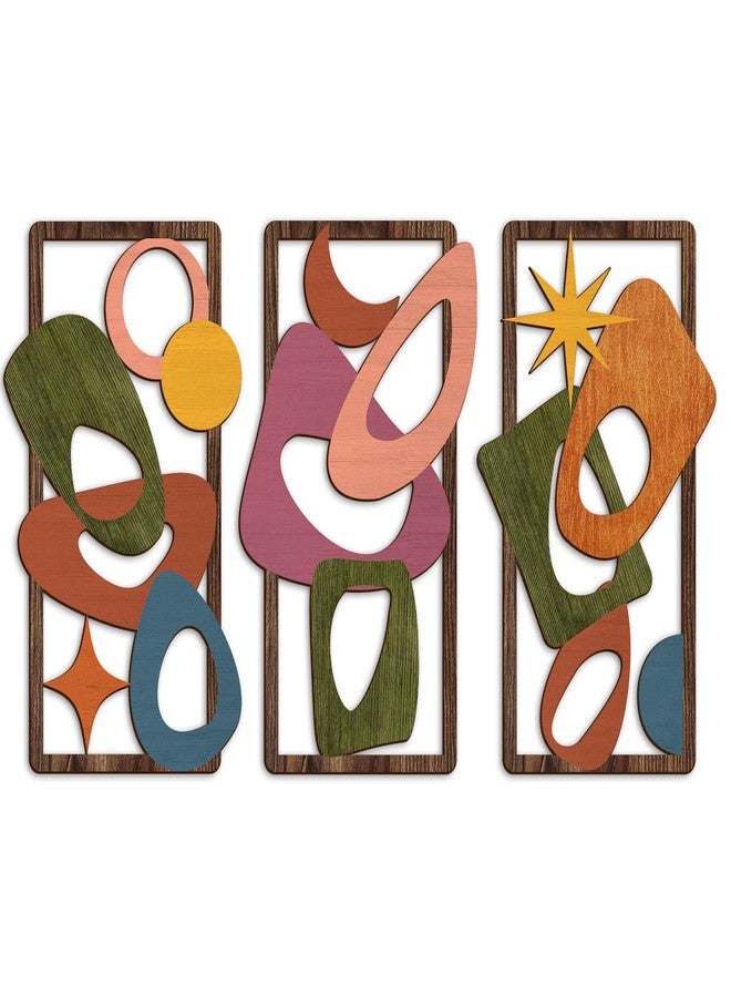 Pigort 3 Pcs Wooden Abstract Wall Art Mid Century Modern Wall Art Modern Elegance Wall Decor Geometric Home Decoration for Living Room Office 9.2x15.7inch - Image 1